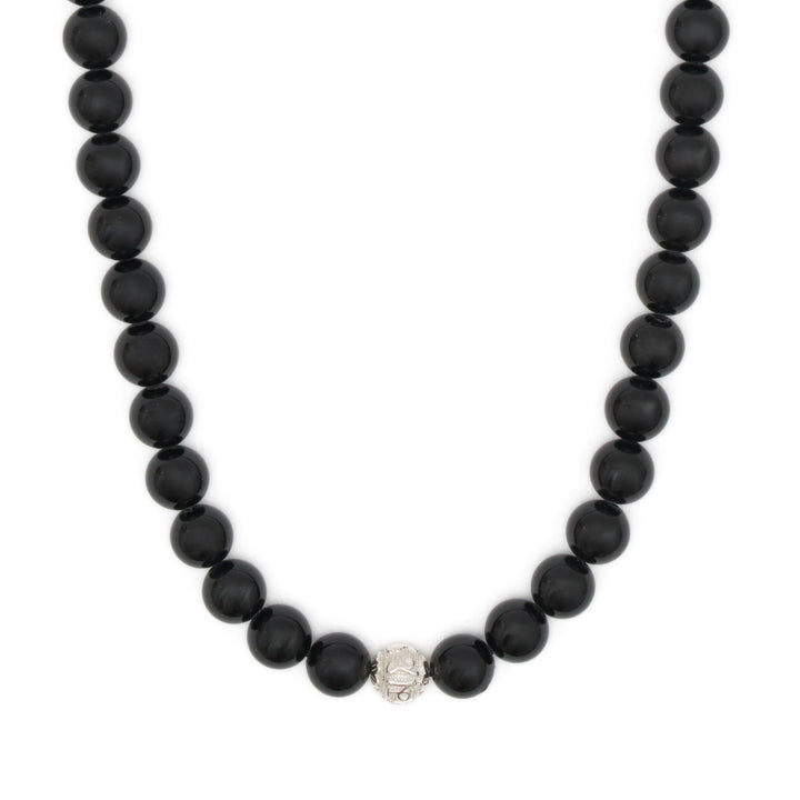 Onyx Naturstein Halskette mit Mantra-Silberperle