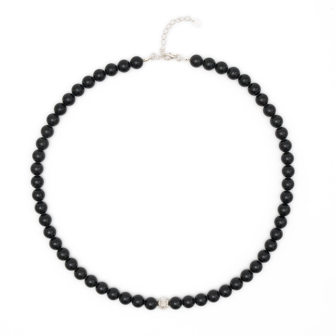 Onyx Naturstein Halskette mit Mantra-Silberperle