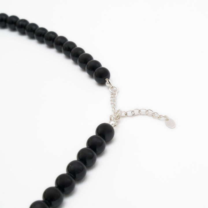 Onyx Naturstein Halskette mit Mantra-Silberperle