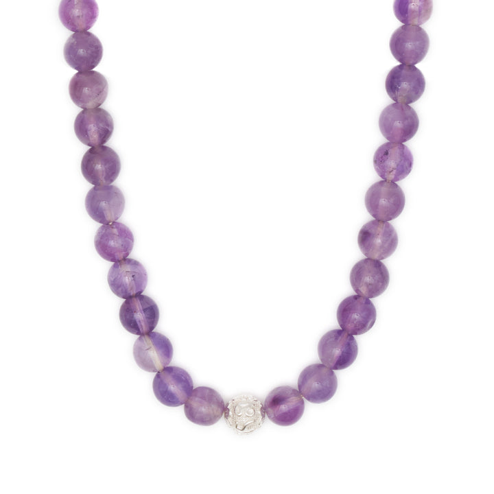 Amethyst Naturstein Halskette mit Mantra-Silberperle