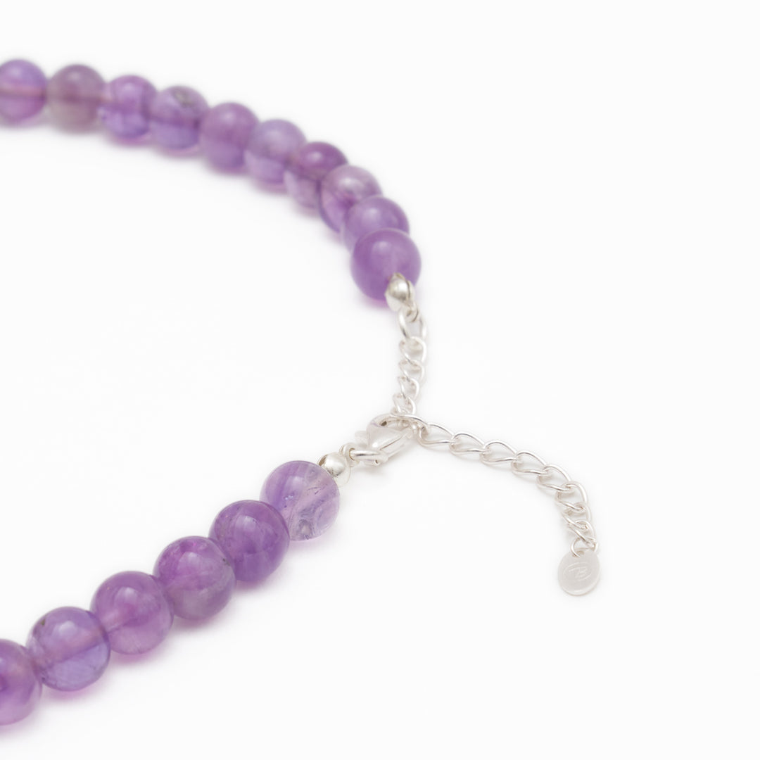 Amethyst Naturstein Halskette mit Mantra-Silberperle