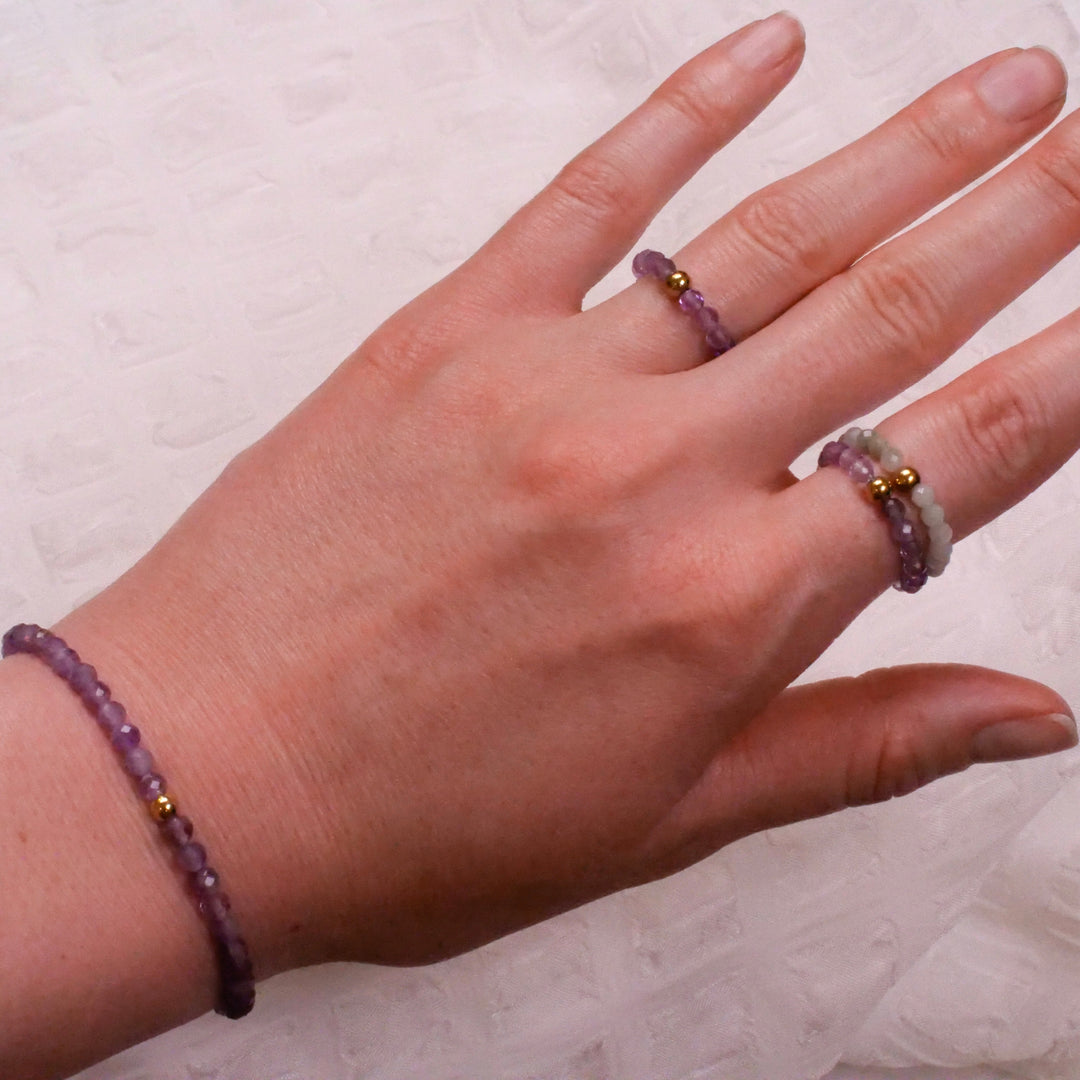 Amethyst Ring mit vergoldeter Perle