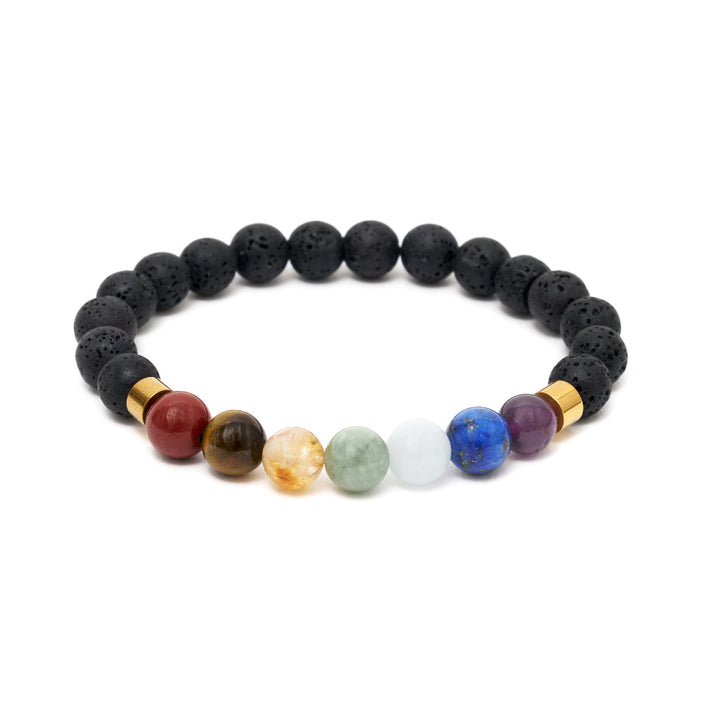 7 Chakra Naturstein Perlen-Armband mit 2 goldenen Spacern