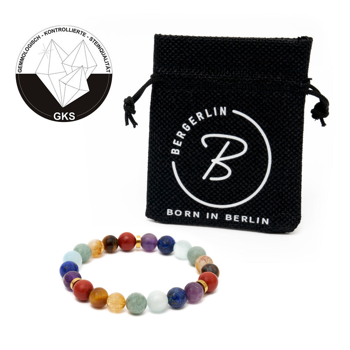 7 Chakra Naturstein Perlen-Armband mit 3 goldenen Spacern